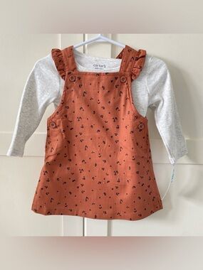 NWT Carter's Baby Girl Orange Leopard Print Dress with Grey Top Size 3-6M